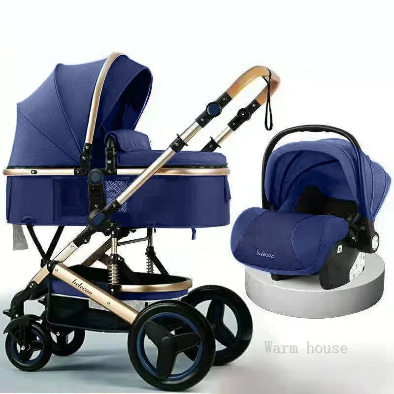 3-in-1high landscape baby stroller that can be seated or reclined,one click folding and folding,two-way shock-absorbing handcart