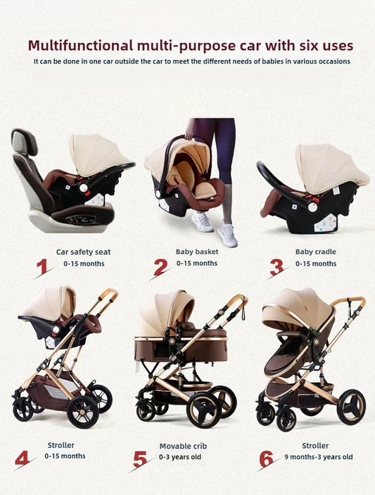 3-in-1high landscape baby stroller that can be seated or reclined,one click folding and folding,two-way shock-absorbing handcart