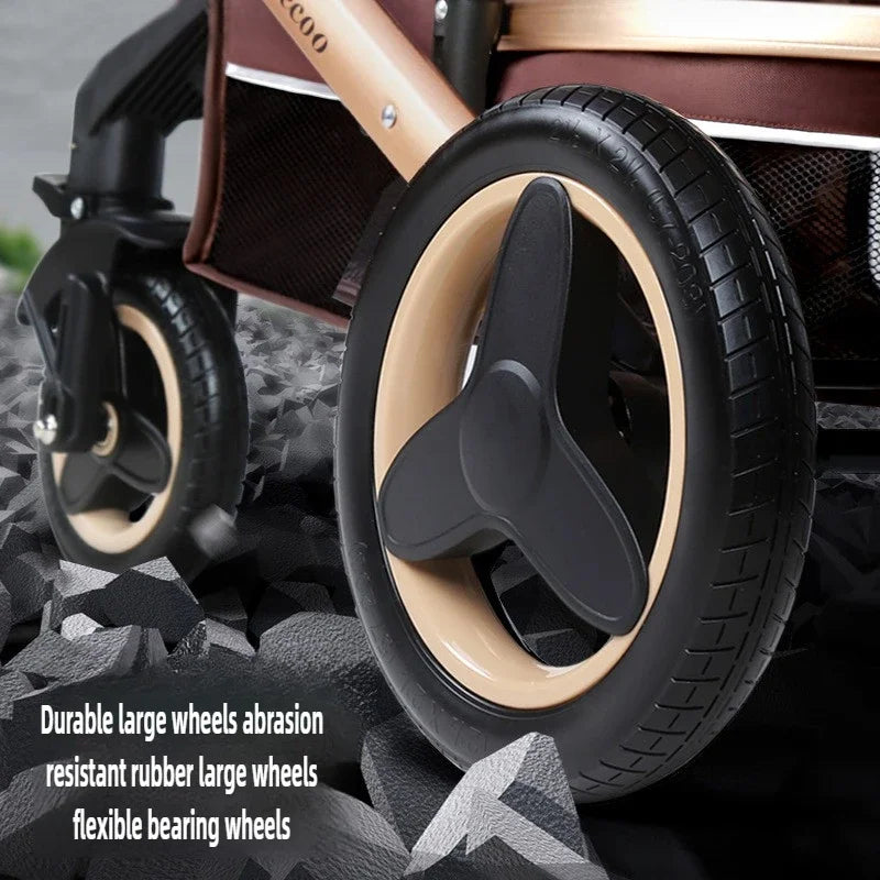 3-in-1high landscape baby stroller that can be seated or reclined,one click folding and folding,two-way shock-absorbing handcart