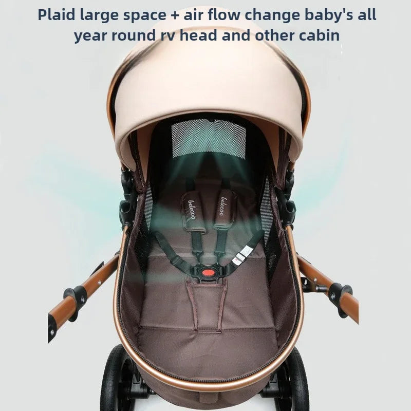 3-in-1high landscape baby stroller that can be seated or reclined,one click folding and folding,two-way shock-absorbing handcart