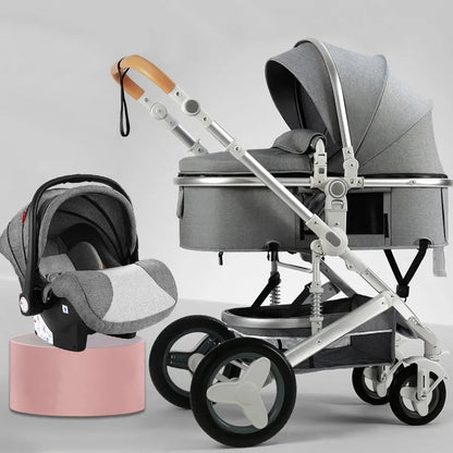 3-in-1high landscape baby stroller that can be seated or reclined,one click folding and folding,two-way shock-absorbing handcart