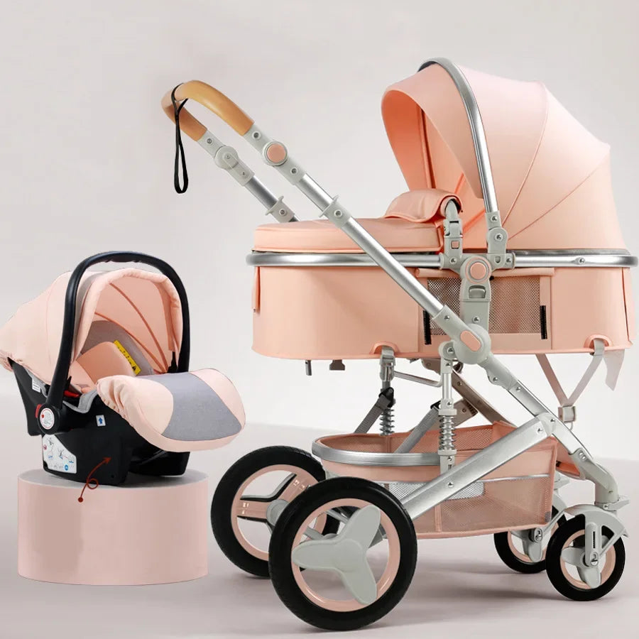 3-in-1high landscape baby stroller that can be seated or reclined,one click folding and folding,two-way shock-absorbing handcart