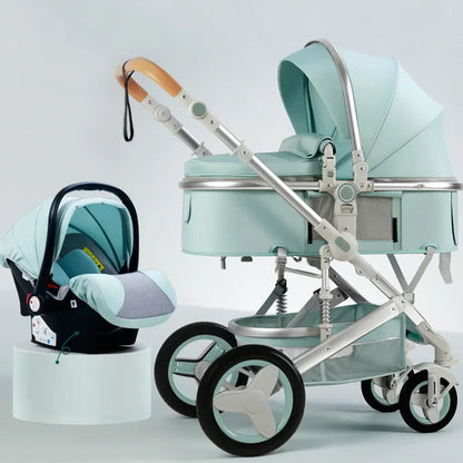 3-in-1high landscape baby stroller that can be seated or reclined,one click folding and folding,two-way shock-absorbing handcart