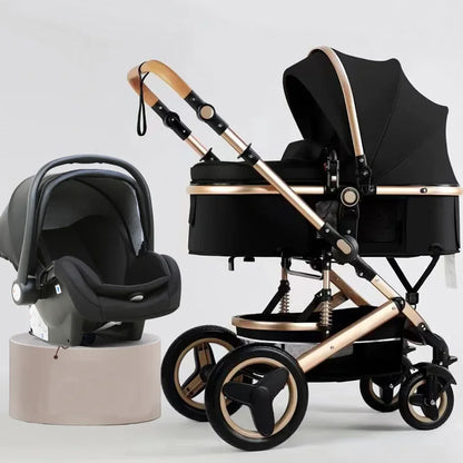 3-in-1high landscape baby stroller that can be seated or reclined,one click folding and folding,two-way shock-absorbing handcart