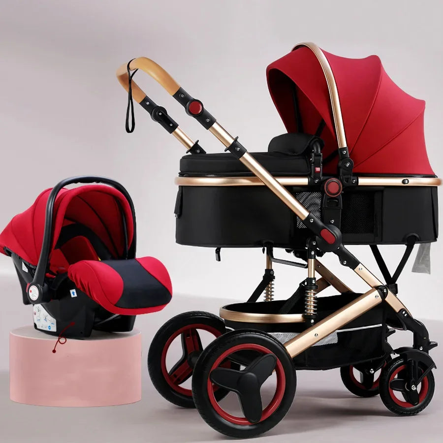 3-in-1high landscape baby stroller that can be seated or reclined,one click folding and folding,two-way shock-absorbing handcart