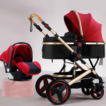 3-in-1high landscape baby stroller that can be seated or reclined,one click folding and folding,two-way shock-absorbing handcart